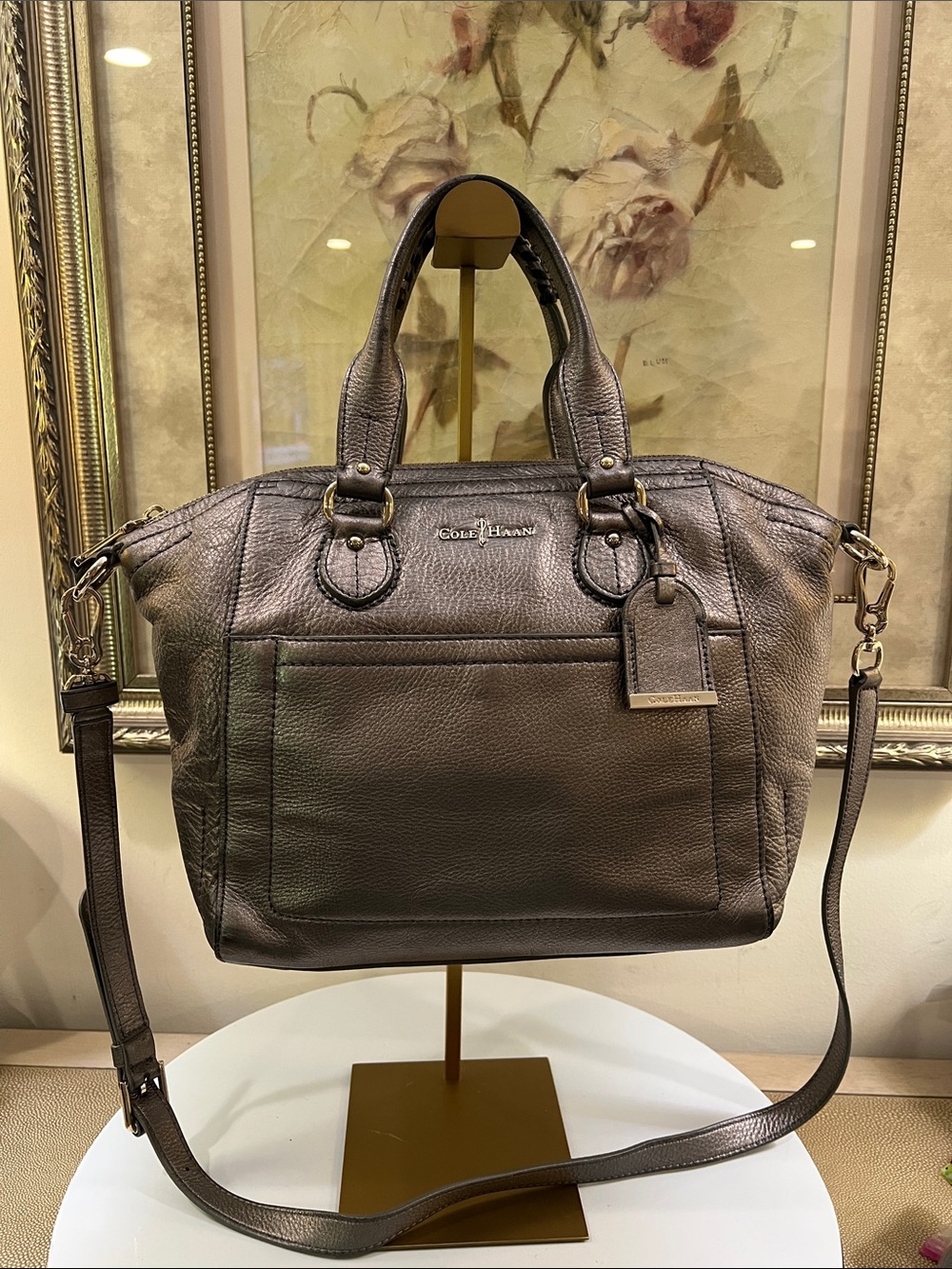 Cole Haan Metallic Gold Leather Satchel Crossbody Bag